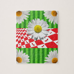 Puzzels Green Stripe, White Daisy, Red HeelsFloral