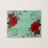 Puzzels Green White Stripe Red Rose (Horizontaal)