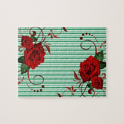 Puzzels Green White Stripe Red Rose (Horizontaal)