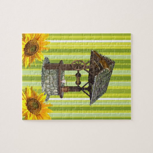 Puzzels Green Yellow White Stripe, Sunflower Birds (Horizontaal)