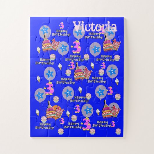 Puzzels, Happy 3rd Birthday, #3 Birthday Blue Legpuzzel (Verticaal)