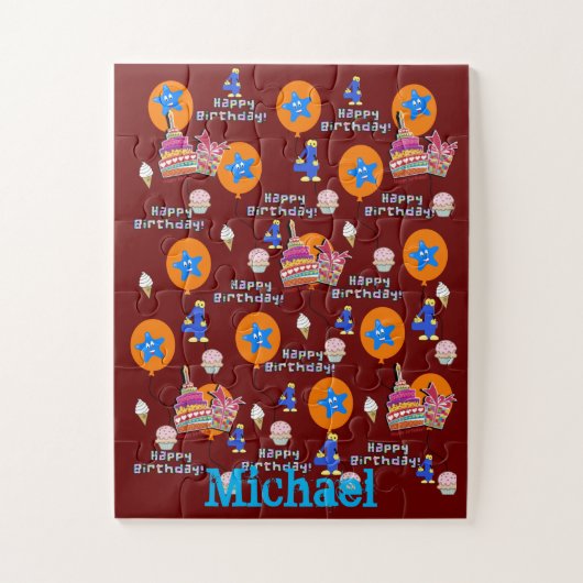 Puzzels, Happy 4th Birthday, #4 Birthday Dark Re Legpuzzel (Verticaal)