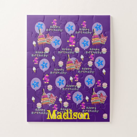 Puzzels, Happy 5th Birthday, #5 Birthday Paars Legpuzzel (Verticaal)