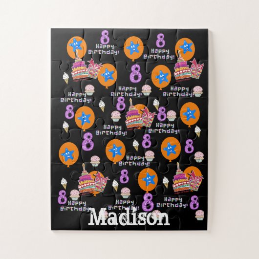 Puzzels, Happy 8th Birthday, #8 Birthday Black Legpuzzel (Verticaal)