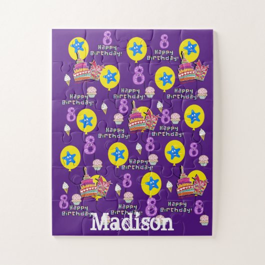 Puzzels, Happy 8th Birthday, #8 Birthday Paars Legpuzzel (Verticaal)