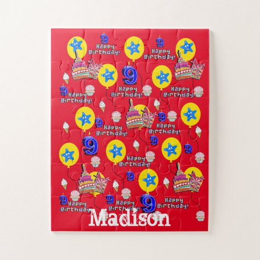 Puzzels, Happy 8th Birthday, #8 Birthday Red Legpuzzel (Verticaal)