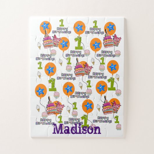 Puzzels, Happy First Birthday, #1 Birthday White Legpuzzel (Verticaal)