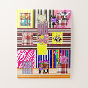 Puzzels Happy Stripe Plaid Katten Waanzinnig Leuk