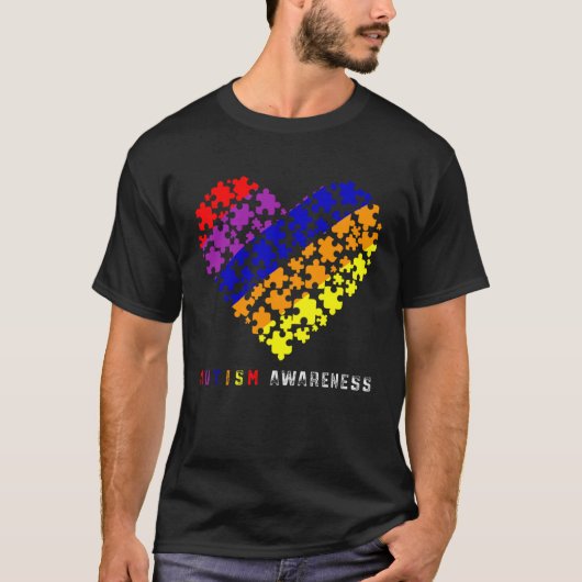 Puzzels Hart Liefde Autisme Bewustzijn Moeder Vade T-shirt (Voorkant)