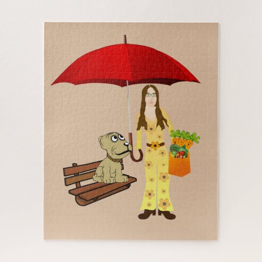 Puzzels Hippie Hond Rode Paraplu (Verticaal)