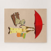 Puzzels Hippie Hond Rode Paraplu (Horizontaal)