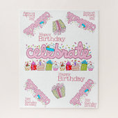 Puzzels Kleurrijke Happy Birthday Vieren Roze (Verticaal)