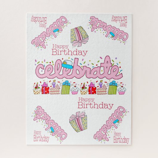 Puzzels Kleurrijke Happy Birthday Vieren Roze (Verticaal)