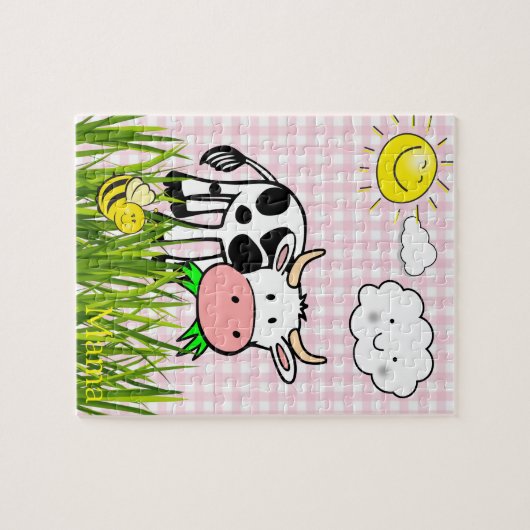 Puzzels Koe Bumblebee Sun Clouds Roze speldenband (Horizontaal)