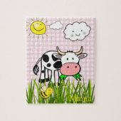 Puzzels Koe Bumblebee Sun Clouds Roze speldenband (Verticaal)