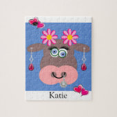 Puzzels Koe Roze bloemen (Verticaal)