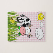Puzzels Koe Zonnebloem Wolken Roze Geruit (Horizontaal)