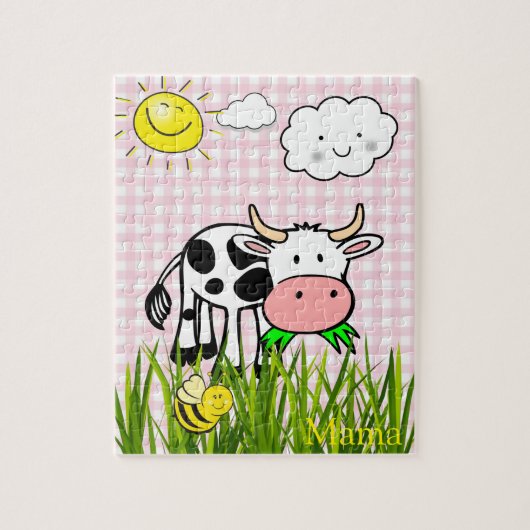 Puzzels Koe Zonnebloem Wolken Roze Geruit (Verticaal)