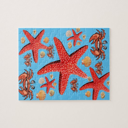 Puzzels Krab Starfish Beach schelpen blauw (Horizontaal)