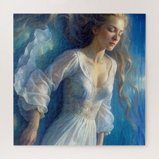 Puzzels meisje in een jurk in het meer kunst (Horizontaal)