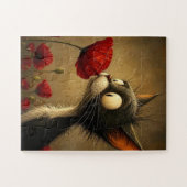 Puzzels Mooie Zwarte Kat Rode Bloem Bloemstuk (Horizontaal)