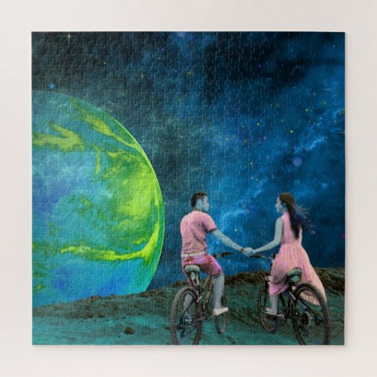 PUZZELS: Paars Fietsrit op Maan Buitenruimte Legpuzzel (Verticaal)