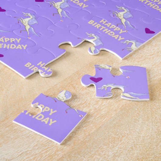 Puzzels Paarse eenhoorn Happy Birthday (Zijkant)