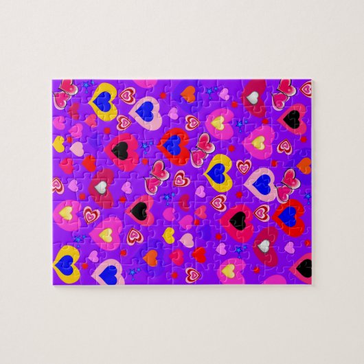 Puzzels Paarse kleurrijke harten (Horizontaal)