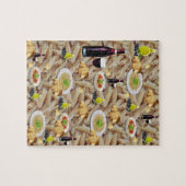 Puzzels Pasta rode wijn brood olijfolie olijven (Horizontaal)