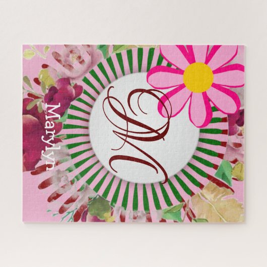 Puzzels Roze Bloemen Monogram (Horizontaal)