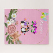 Puzzels Roze Bloemige Monogram Pinguïn (Horizontaal)