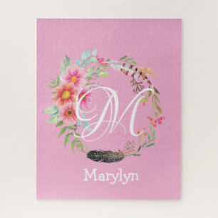 Puzzels Roze Floral Monogram