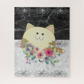 Puzzels Roze kartonnen kat zwart-wit marmer (Verticaal)