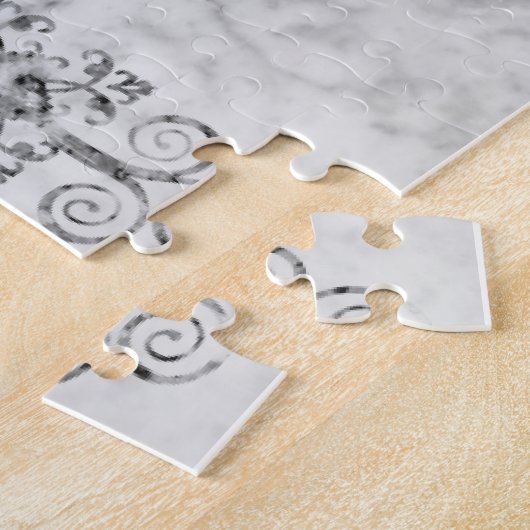 Puzzels Roze kartonnen kat zwart-wit marmer (Zijkant)