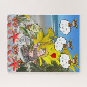 Puzzels Sky Ocean Beach Vist kattenkat (Horizontaal)