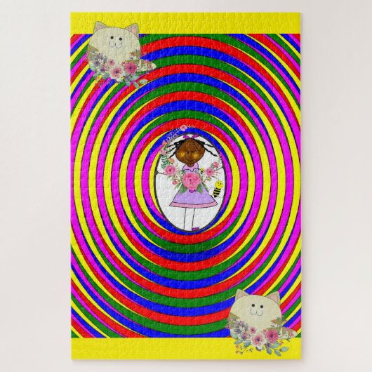 Puzzels Uitdagende Kleuren Meisje Katten Kittens (Verticaal)