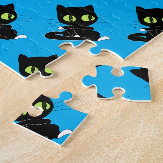 Puzzels Uitdagende Zwarte Kitty Cat Blue (Zijkant)