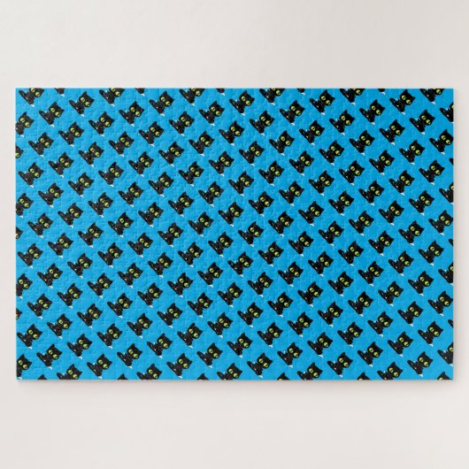 Puzzels Uitdagende Zwarte Kitty Cat Blue (Horizontaal)