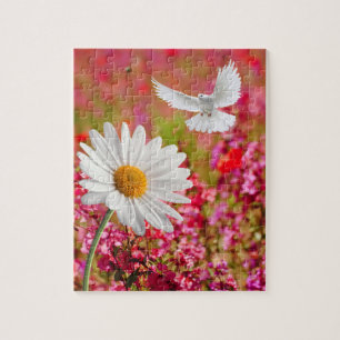 Puzzels White Daisy Dove Pink Floral