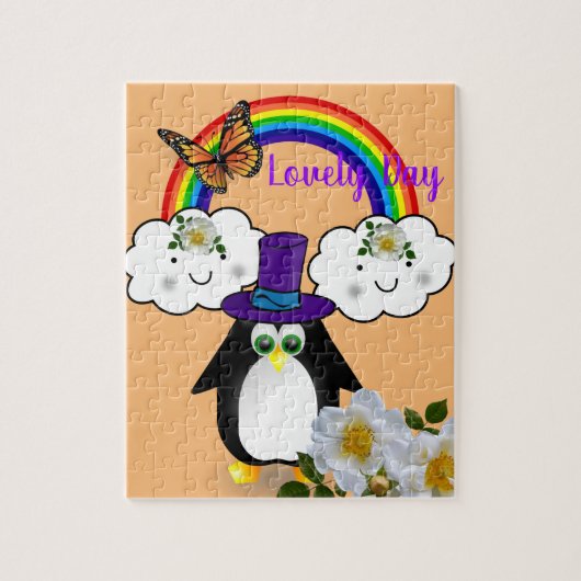 Puzzels White en Black Penguin Rainbow Floral (Verticaal)
