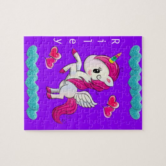 Puzzels White roze Unicorn Paars Blue Hearts (Horizontaal)