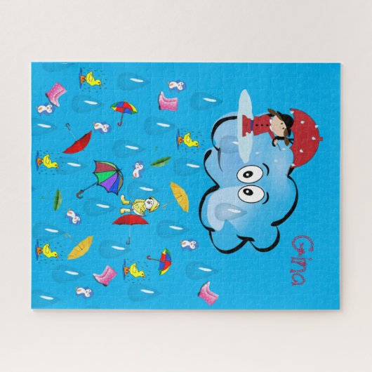 Puzzels Wolken Regen Rode Paraplu (Horizontaal)