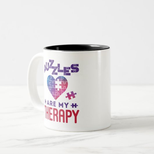 Puzzels zijn mijn therapie, puzzels tweekleurige koffiemok (Voorkant links)