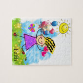 Puzzels zon bloemenmeisje roze ballonnen (Horizontaal)