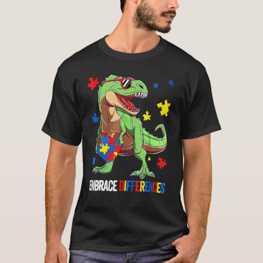 Puzzelstuk Autisme T Rex Dinosaur Omarm Verschil T-shirt (Voorkant)