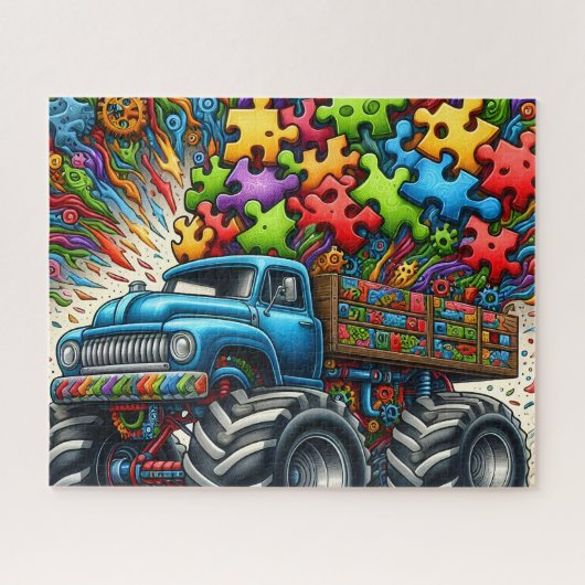 Puzzelstuk Autisme Truck Legpuzzel (Horizontaal)