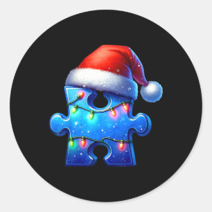 Puzzelstuk Kerstman Hoed Autisme Bewustzijn Autist Ronde Sticker