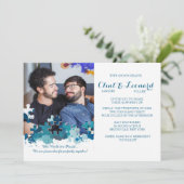 Puzzelstukjes blauwe foto bruiloft uitnodiging (Staand voorkant)