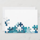 Puzzelstukjes blauwe foto bruiloft uitnodiging (Achterkant)