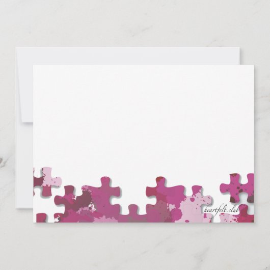 Puzzelstukjes foto bruiloft roze uitnodiging (Achterkant)